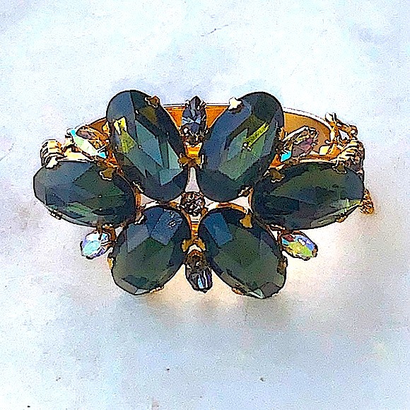 JULIANA DELIZZA & ELSTER BRACELET BANGLE CLAMPER CRYSTAL VINTAGE SMOKED CRYSTALS - Picture 5 of 15